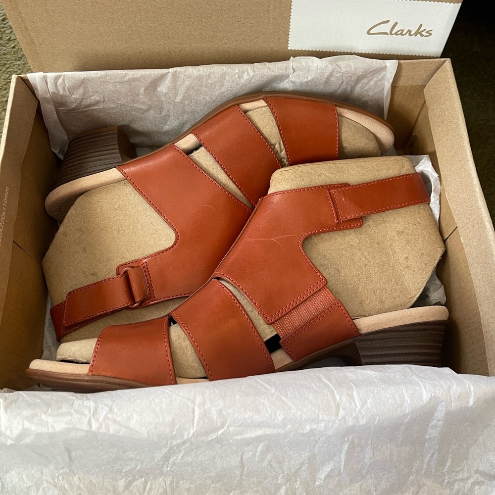 Clarks Women’s “Valarie Dalia” Leather Heeled Sandal